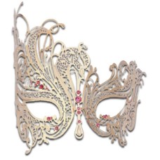Women's Swan Metal Filigree Laser Cut Venetian Masquerade Mask delicately and artfully crafter with Rhinestones (Golden Swan mask with Pink Rhinestones)
